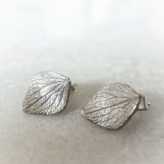Hydrangea petal silver earrings. recycled sterling silver, crafted in Ireland, shipped across Europe