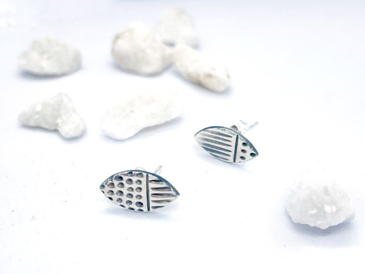 Geo stud silver earrings. Recycled sterling silver, crafted in Ireland, shipped across Europe