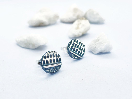 Geo stud silver earrings. Recycled sterling silver, crafted in Ireland, shipped across Europe